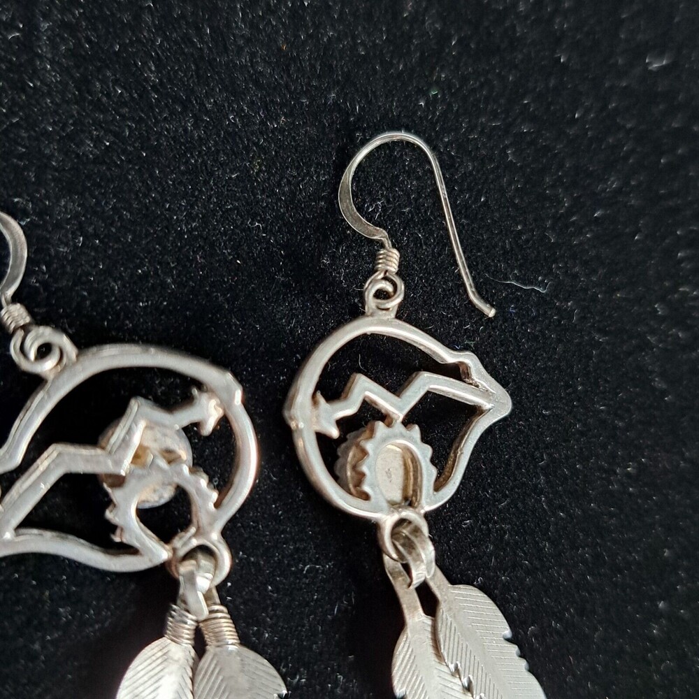 Vintage Southwestern Sterling Silver 925 Navajo Feather Colored Mosaic Earrings - Picture 9 of 9